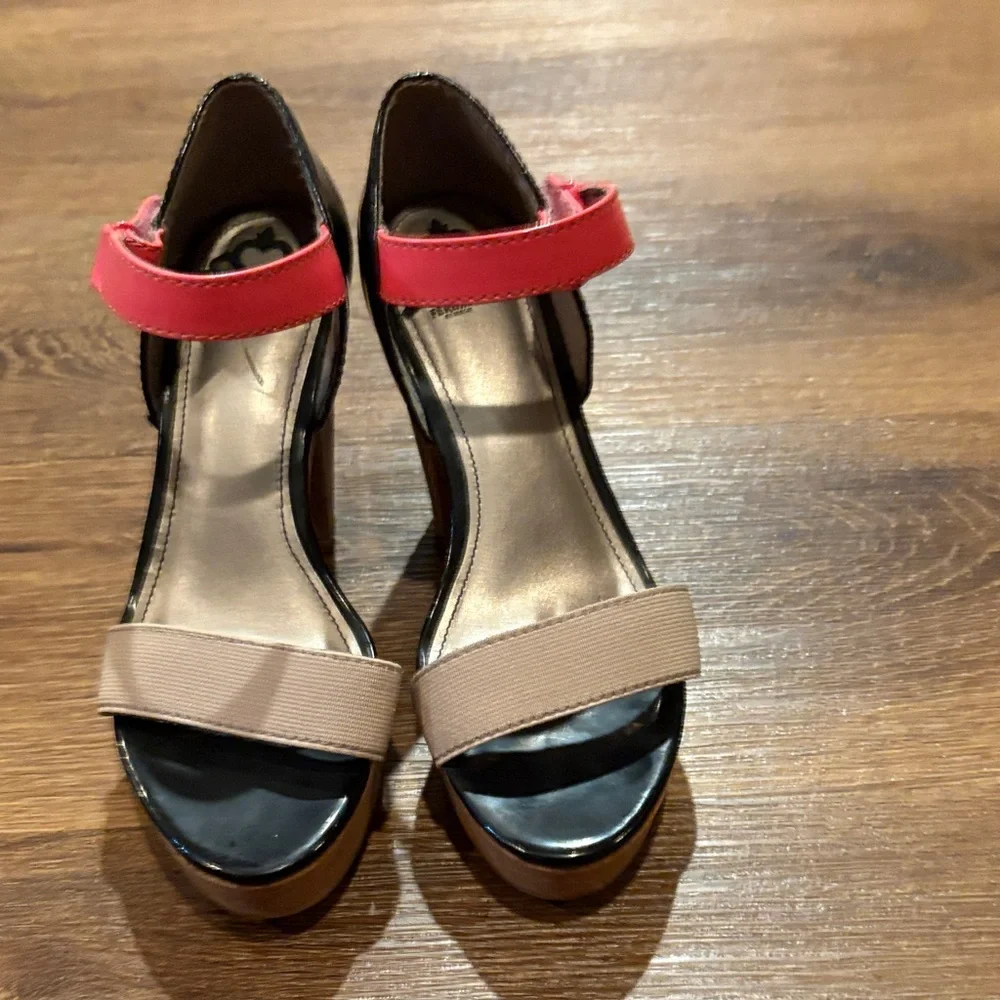 Fergalicious Coral and Beige Platform Heels